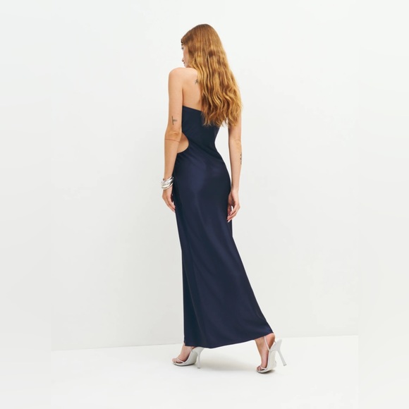 Reformation Nevaeh strapless satin navy blue dress - Picture 13 of 16